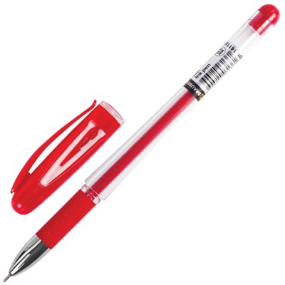Ручка гелевая с грипом BRAUBERG «Geller», КРАСНАЯ, игольчатый узел 0,5 мм, линия письма 0,35 мм, 141181
