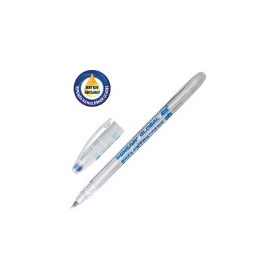 Ручка шариковая масляная PENSAN "Global-21", СИНЯЯ, корпус прозрачный, узел 0,5 мм, линия письма 0,3 мм, 2221, 140654