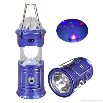 Складной кемпинговый фонарь с диско-шаром 4 в 1, 19 см, Акция! Синий (без солнечной панели)