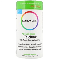 Rainbow Light, Пищевой кальций с магнием и витамином D3, 90 таблеток