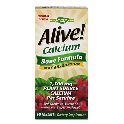 Nature's Way, Alive!, кальций, формула для костей, 1300 мг, 60 таблеток