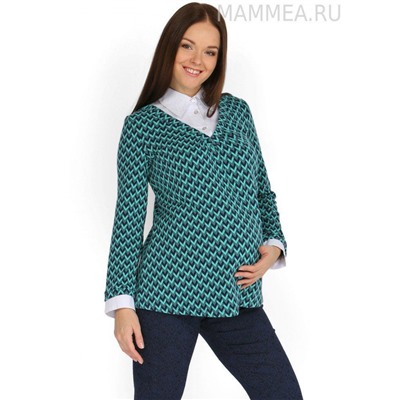 Блуза "Аделина" (зелёная в ёлочку) для беременных, размер 44