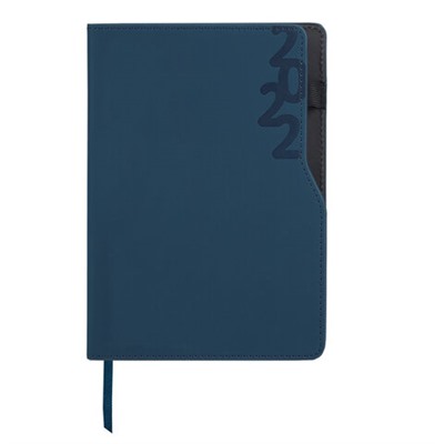 Ежедневник датированный 2022 А5 138x213 мм BRAUBERG "Up", под кожу, софт-тач, держатель для ручки, синий, 112806
