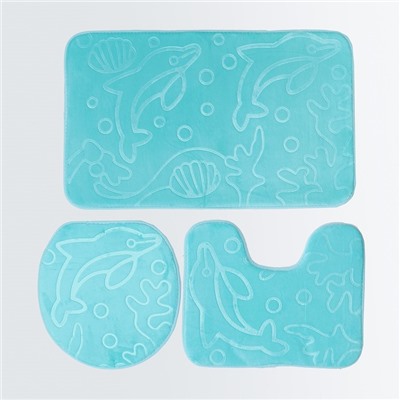 Набор ковриков для ванны и туалета Доляна «Дельфины», 3 шт: 39×43, 40×50, 50×80 см, цвет МИКС