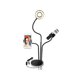 Штатив-держатель смартфона и микрофона с кольцевой LED лампой Selfie 3 в 1, Акция! Белый
