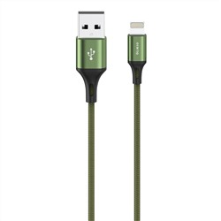 Кабель BASIC, USB 2.0 - lightning, 1.2м, 2.1A, зеленый, OLMIO
