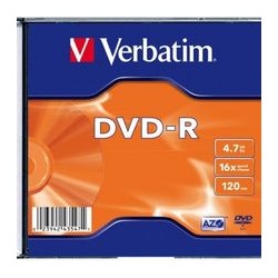 Оптический диск DVD-R VERBATIM 4.7Гб 16x, 1 шт., 43547, slim case