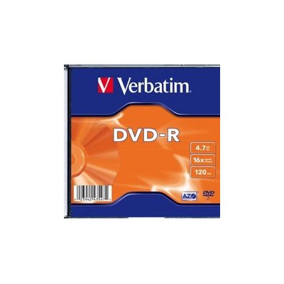 Оптический диск DVD-R VERBATIM 4.7Гб 16x, 1 шт., 43547, slim case