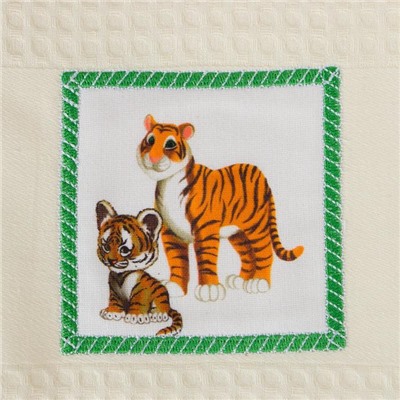 Набор вафельных полотенец Тигрица с тигрятами 33х60см-2шт, хлопок 100%, 200г/м2