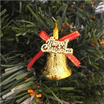Золотые колокольчики с красным бантиком Merry Christmas, 12 шт, Акция!