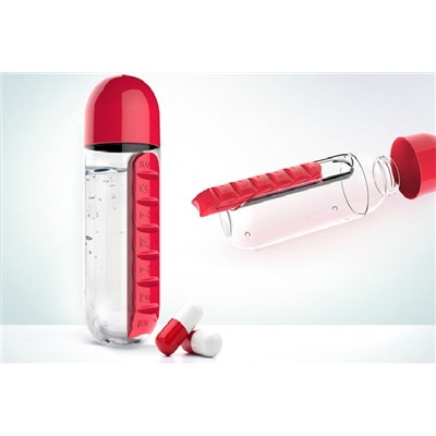 Бутылка с органайзером для таблеток Pill & Vitamin Organizer, Акция! Розовый