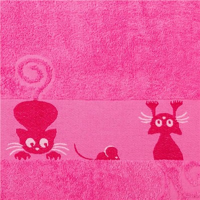 Полотенце махровое с бордюром «Кошки» цвет розовый