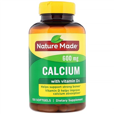 Nature Made, Кальций с витамином D3, 600 мг, 100 мягких таблеток