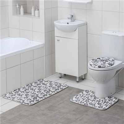 Набор ковриков для ванны и туалета Доляна «Галька», 3 шт: 35×40, 45×50, 50×80 см