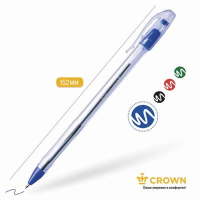 Ручка шариковая масляная CROWN «Oil Jell», СИНЯЯ, узел 0,7 мм, линия письма 0,5 мм, OJ-500B, 143057