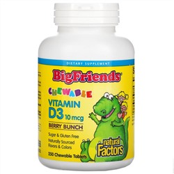 Natural Factors, Big Friends, жевательный витамин D3, ягодный вкус, 400 МЕ, 250 жевательных таблеток