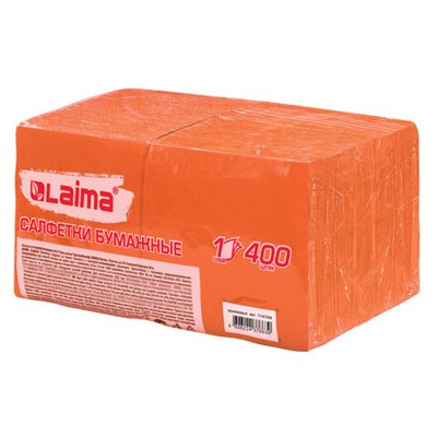 Салфетки бумажные 400 шт., 24х24 см, "Big Pack", оранжевые, 100% целлюлоза, LAIMA, 114729, ШК 4606224376639
