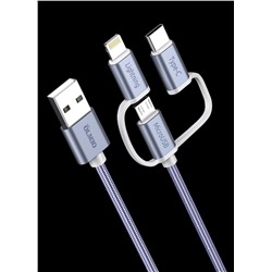 Кабель USB 2.0 - 3-в-1, microUSB/ 8-pin /typeC, 1.2м, 2.1A, OLMIO