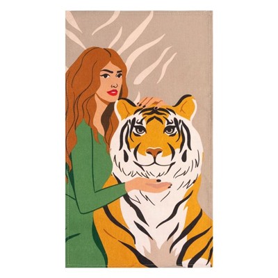 Полотенце Доляна «Новый год: Girl and tiger» 35х60 см,100% хлопок 160 г/м2