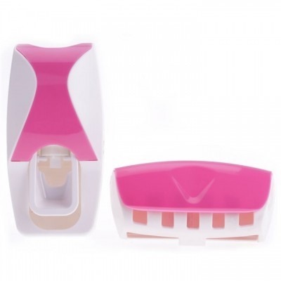 Автоматический дозатор зубной пасты + держатель для щёток, Акция! Розовый