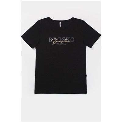 Brosko, Черная женская футболка с брендовым принтом