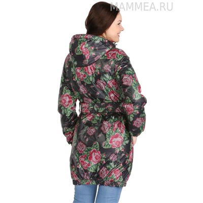 Куртка демисезонная 3 в 1 "Вуаля" черная с розами для беременных и слингоношения, размер 42