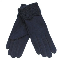 Перчатки женские размер 8,5 тёмно-синие тёплые рисунок на вязаном манжете в ассортименте