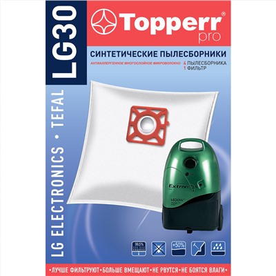 1408 LG 30 Topperr Пылесборник синтетический для пылесоса LG (TB-33,DB-33) VC 31..33..39..., 4 шт.в(C)